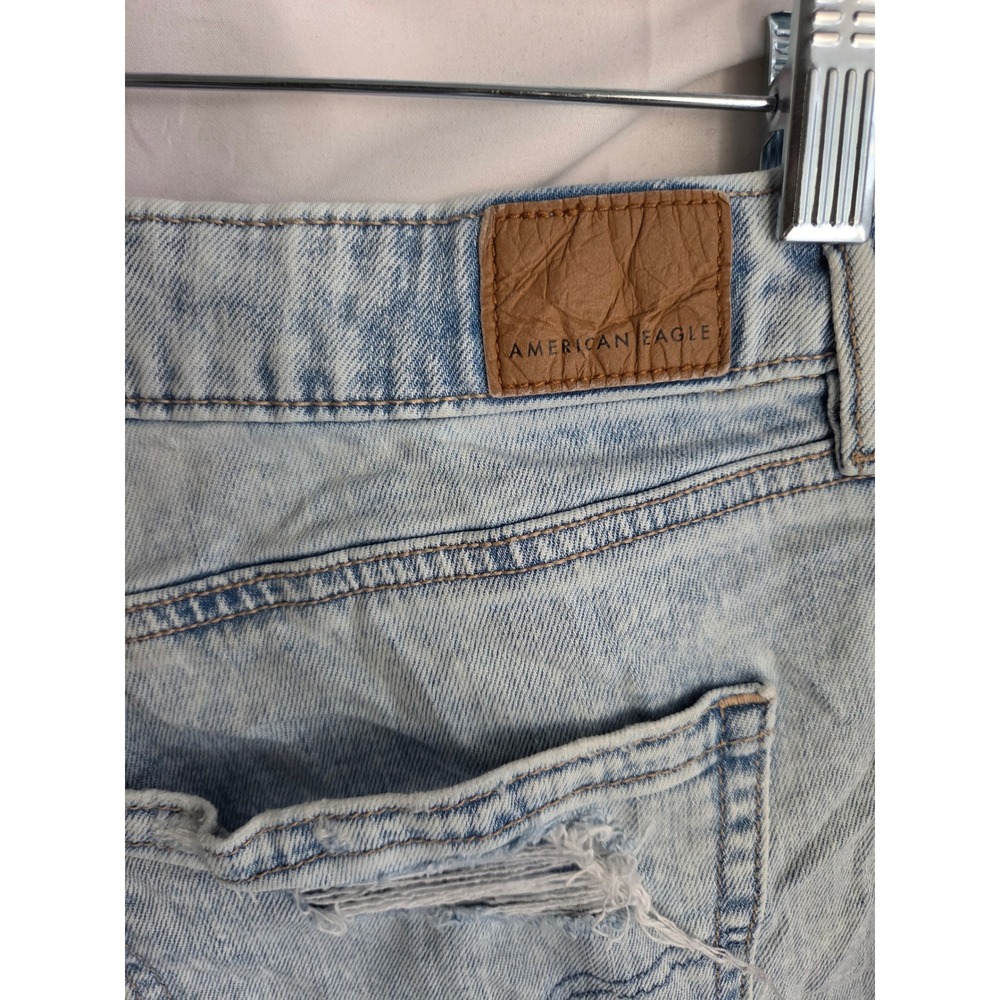 American Eagle Super High Rise Baggy Wide Leg Jeans Light Wash Distressed Blue - Picture 3 of 9